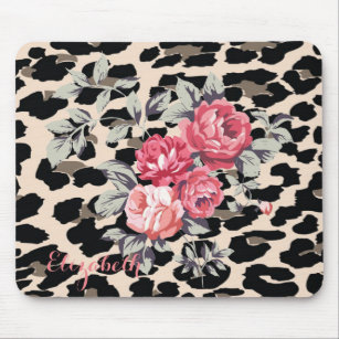 Cute  Modern Flowers On Leopard Print-Personalised Mouse Mat