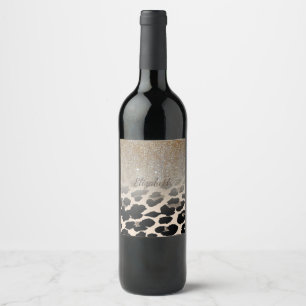 Cute  Modern Flowers On Leopard Print-Personalised Wine Label