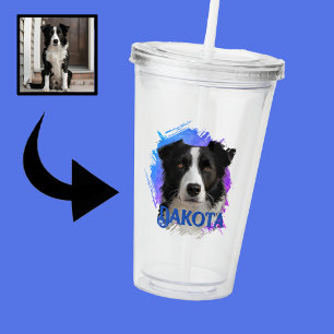 Cute Modern & Fun Blue Border Collie Dog Photo Acrylic Tumbler