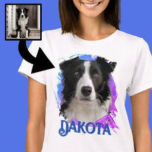 Cute Modern & Fun Blue Border Collie Dog Photo   T-Shirt