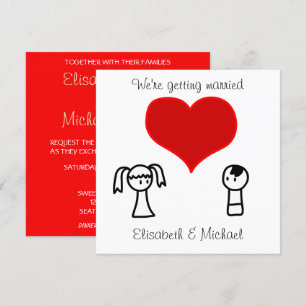 Cute modern fun doodle bride groom wedding invitation