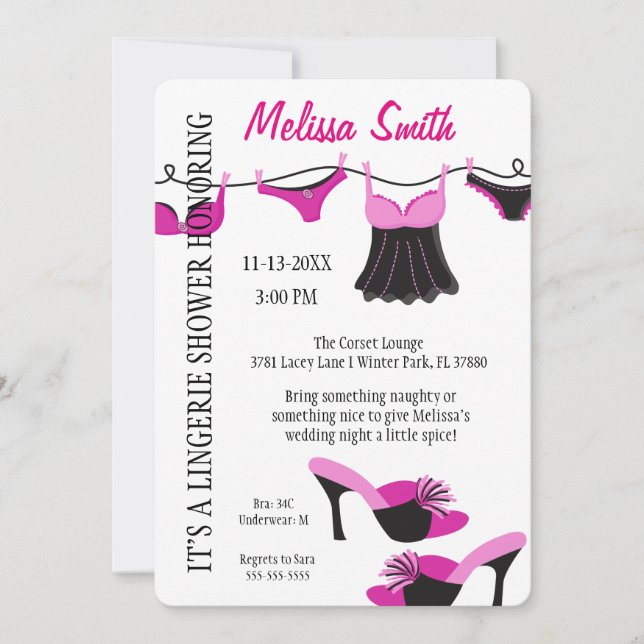 Cute Modern Fun Lingerie Bridal Shower Invite (Front)