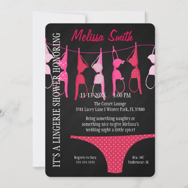 Cute Modern Fun Lingerie Bridal Shower Invite (Front)