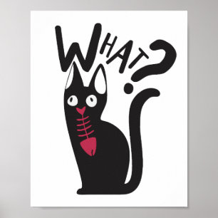 Cute Modern Funny Joke Cartoon Black Cat Prank Poster