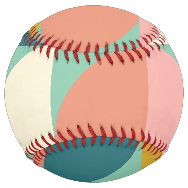 Cute Modern Geometric Shapes Pattern in Teal Green Softball (Front)