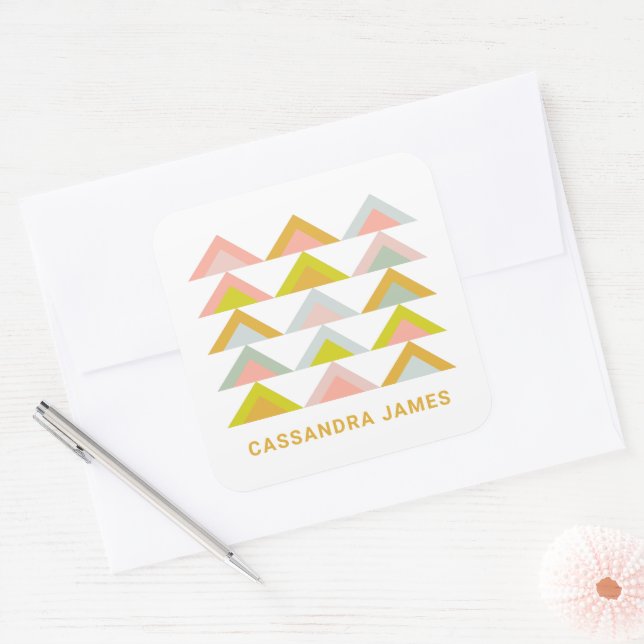 Cute Modern Geometric Triangles in Pastel Colours Square Sticker (Envelope)