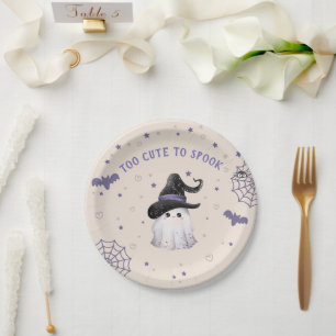 Cute Modern Ghost Halloween Birthday Party Cream Paper Plate