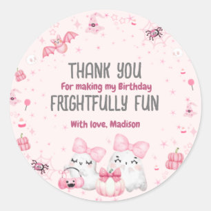 Cute Modern Ghost Halloween Birthday Party Pink Classic Round Sticker