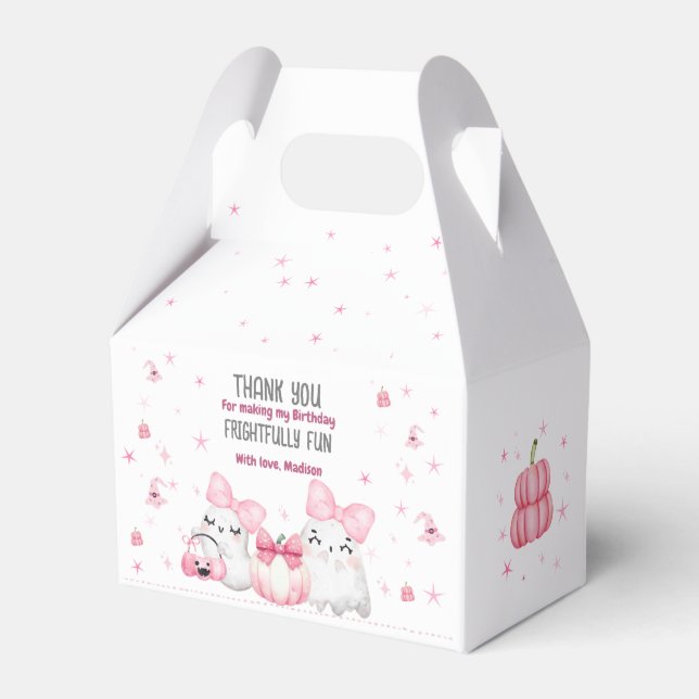 Cute Modern Ghost Halloween Birthday Party Pink Favour Box (Front Side)