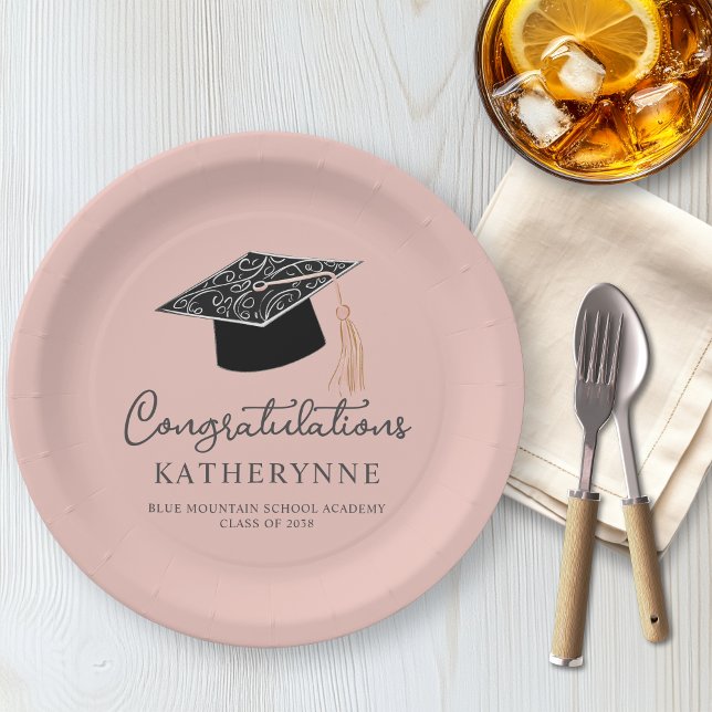Cute Modern Girly Graduation Party Pink Paper Plate (Cute Modern Girly Graduation Party Pink Paper Plates)