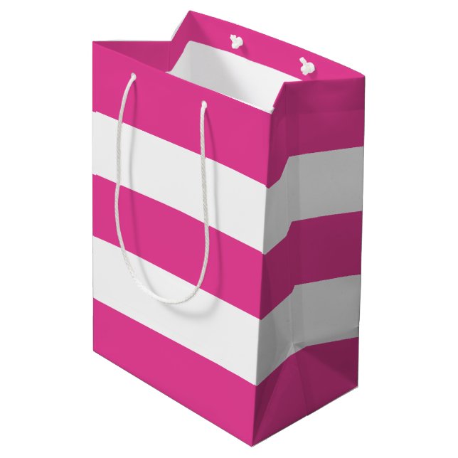 Cute Modern Girly Hot Pink White Stripes   Medium Gift Bag (Back Angled)