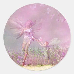 Cute Modern Girly Pink Butterfly Fairies Classic Round Sticker