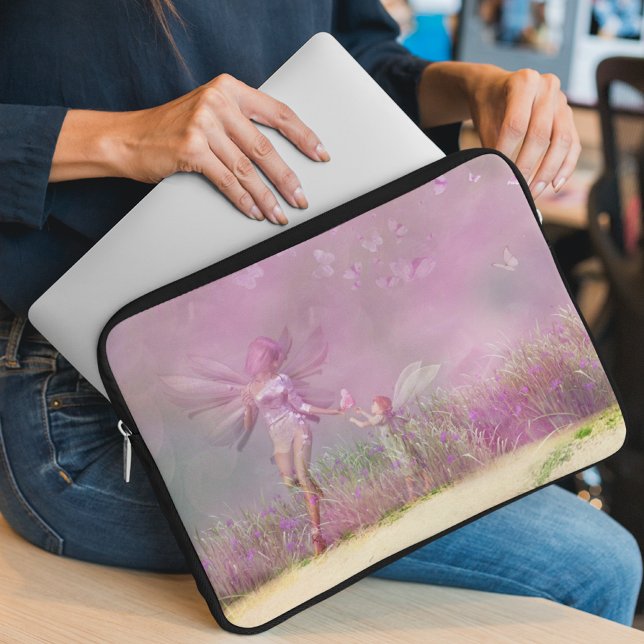 Cute Modern Girly Pink Butterfly Fairies Laptop Sleeve (Creator Uploaded)