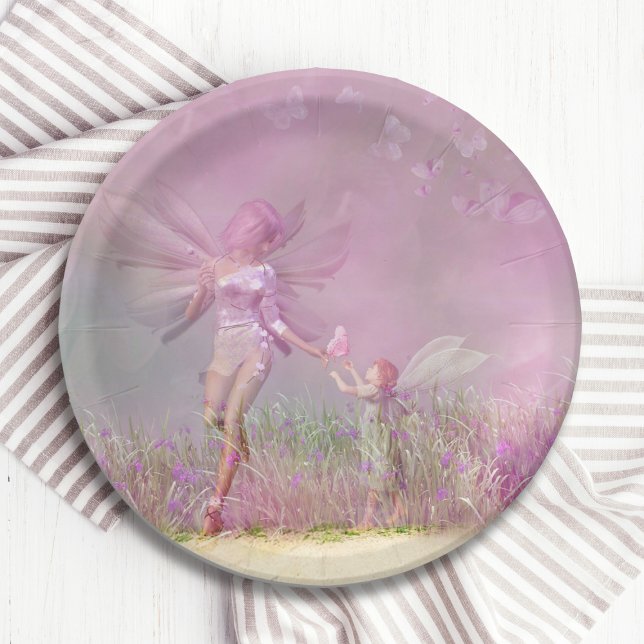 Cute Modern Girly Pink Butterfly Fairies Paper Plate (Creator Uploaded)