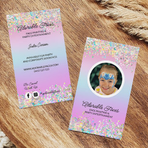 Cute Modern Glitter Face Painter Photo Business Card