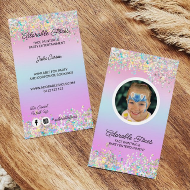 Cute Modern Glitter Face Painter Photo Business Card (Creator Uploaded)