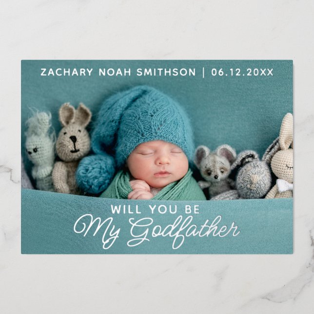  Cute Modern Godfather Proposal Real Foil Postcard (Front)