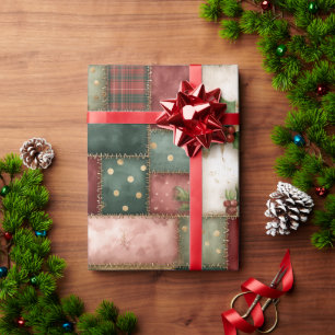 Cute Modern Gold Christmas Patchwork Pattern Wrapping Paper