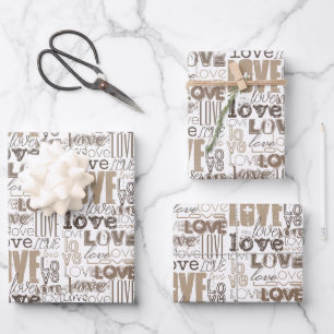 Cute Modern Gold Love Typography Pattern Wrapping Paper Sheet