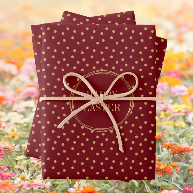 Cute Modern Gold Polka Dots Christian Happy Easter Wrapping Paper Sheet (Red Cute Modern Gold Polka Dots Christian Happy Easter Wrapping Paper Sheets)