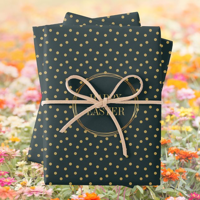 Cute Modern Gold Polka Dots Christian Happy Easter Wrapping Paper Sheet (Cute Modern Green Gold Polka Dots Christian Happy Easter Wrapping Paper Sheets)