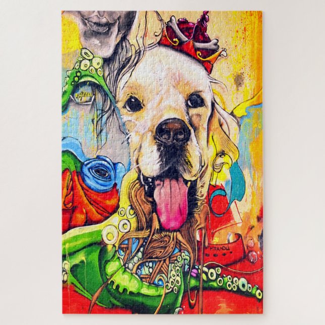 Cute Modern Golden Retriever Street Art Jigsaw Puzzle (Vertical)
