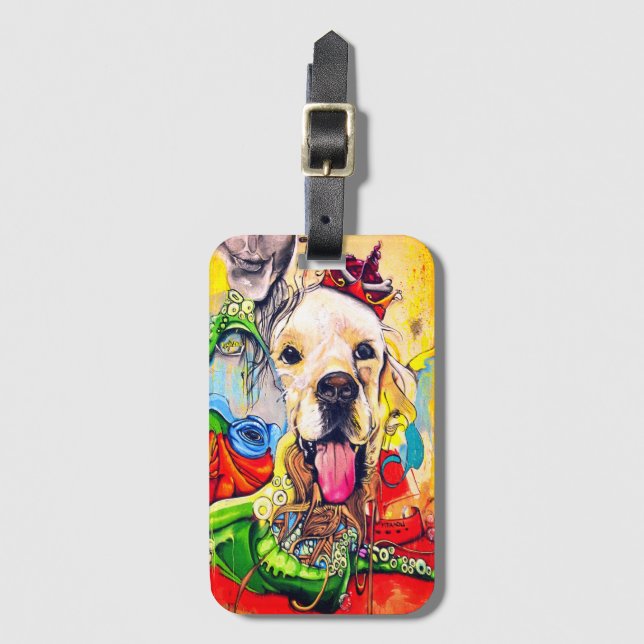 Cute Modern Golden Retriever Street Art Luggage Tag (Front Vertical)
