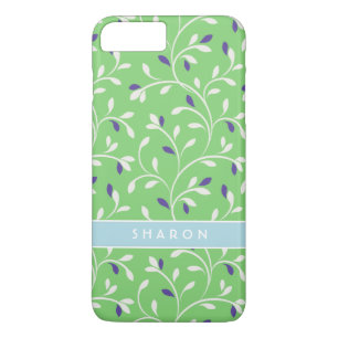 Cute modern green curly leaves pattern monogram iPhone 8 plus/7 plus case