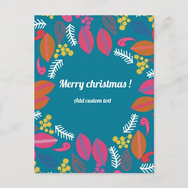 Cute modern green floral christmas customised note postcard (Front)