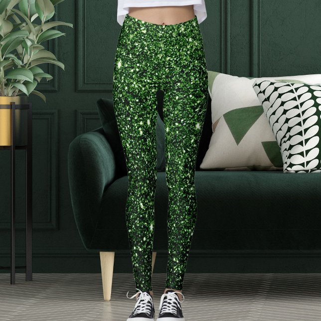Cute Modern Green Glitter Sparkles Pattern Gift Leggings (Creator Uploaded)