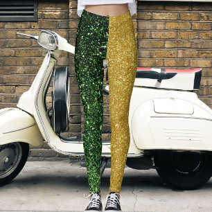 Cute Modern Green Gold Glitter Sparkles Colourful Leggings