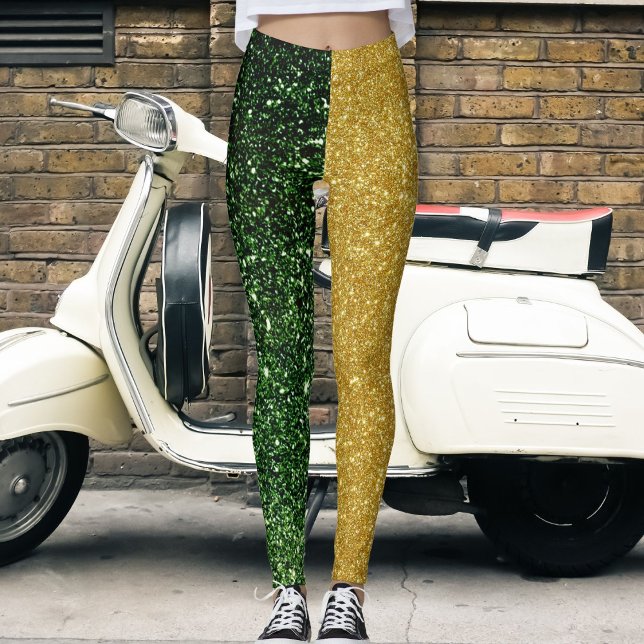Cute Modern Green Gold Glitter Sparkles Colourful Leggings (Creator Uploaded)