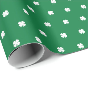 Cute Modern Green Lucky Clovers Wrapping Paper