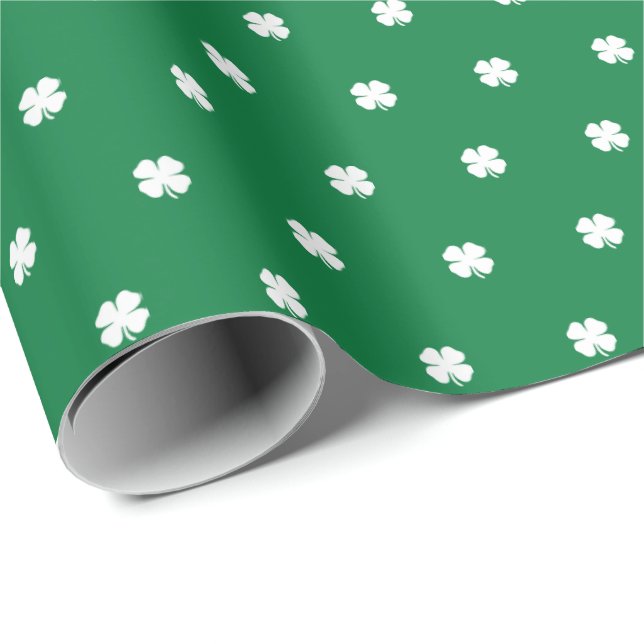 Cute Modern Green Lucky Clovers Wrapping Paper (Roll Corner)