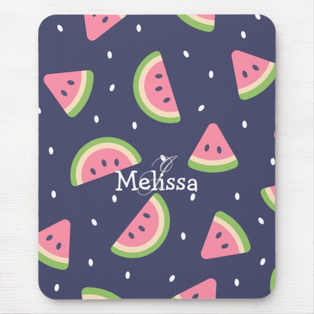 Cute Modern Green Pink Watermelon Pattern  Mouse Mat (Front)