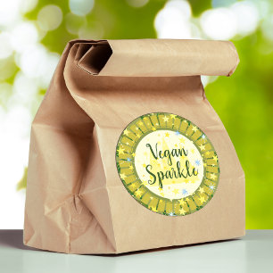    Cute Modern Green Stars Cheerful Vegan Add Text Classic Round Sticker