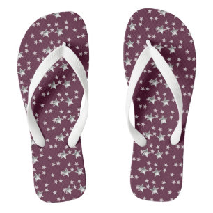 Cute Modern Grey and Burgundy Stylish Stars Flip Flops