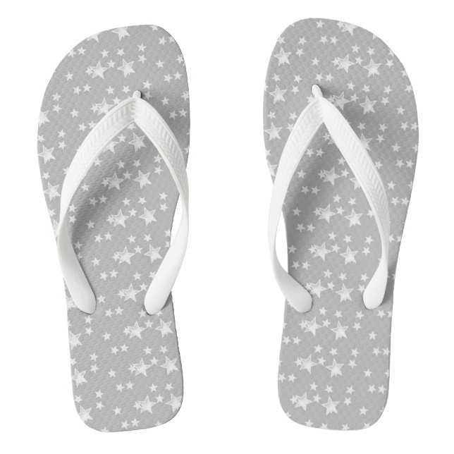 Cute Modern Grey and White Stylish Stars Flip Flops (Footbed)