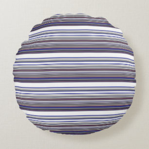Cute modern grey blue stripes round cushion