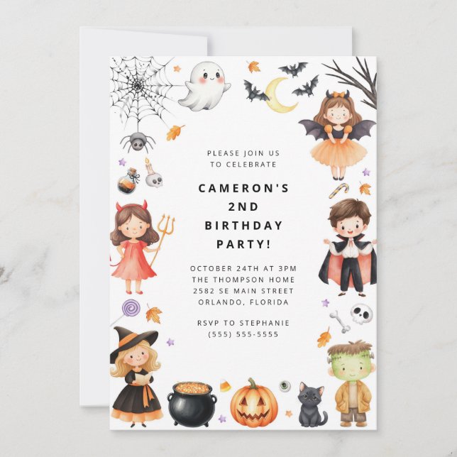 Cute Modern Halloween Birthday Costume Party Invitation (Front)