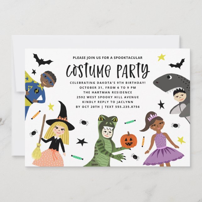 Cute Modern Halloween Birthday Costume Party Invitation (Front)