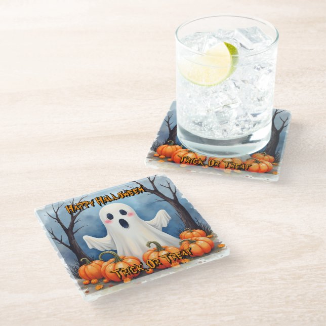 Cute Modern Halloween Spooky Collection Glass Coaster (Angled)