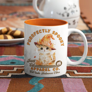 Cute Modern Halloween Spooky Kitty Cat Lover Two-Tone Coffee Mug