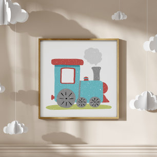 Cute & Modern Hand-Drawn Train Nursery Art Poster