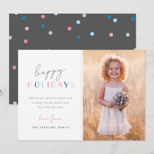 Cute Modern Happy Holidays Family Photo Holiday Card (Front/Back)