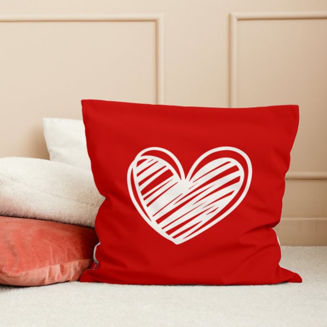 Cute Modern Heart White Red Elegant Valentines Day Cushion (Creator Uploaded)