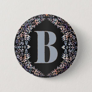Cute Modern Hearts and Floral Framed Letter B 6 Cm Round Badge