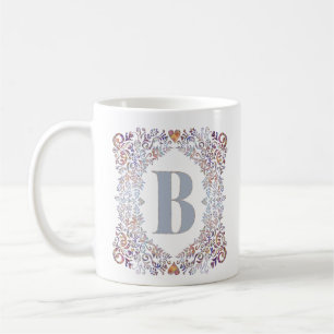 Cute Modern Hearts and Floral Framed Letter B Coffee Mug