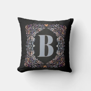 Cute Modern Hearts and Floral Framed Letter B Cushion