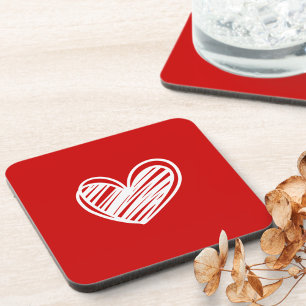 Cute Modern Hearts Red White Womens Valentines Day Coaster